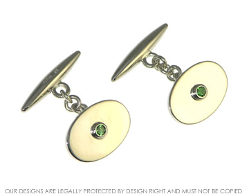 18ct White Gold cufflinks with two 3mm green tsavorites