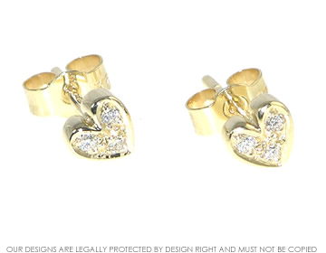 Bespoke 9ct yellow gold and diamond heart shaped stud earrings