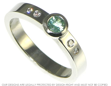 Palladium, green tourmaline and diamond engagement ring