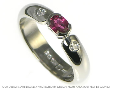 Palladium, ruby and diamond engagement ring