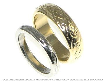 Bespoke 9ct yellow gold mans wedding ring with Celtic engraving on outside 