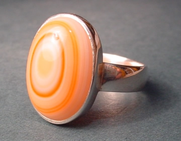 Sterling silver ring with unusual naturally ringed carnelian sardonyx