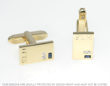 9ct yellow gold sapphire and diamond cufflinks. 