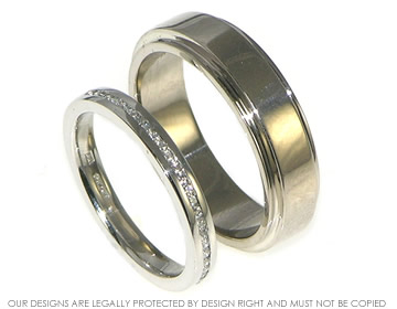 An 18ct white gold wedding band and a platinum and diamond band. 