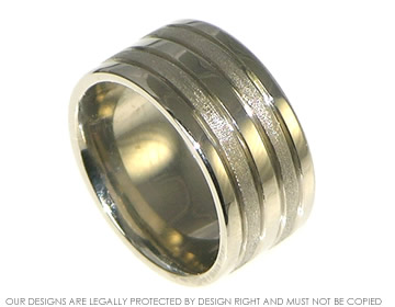 18ct white gold mans wedding ring with contrasting finishes