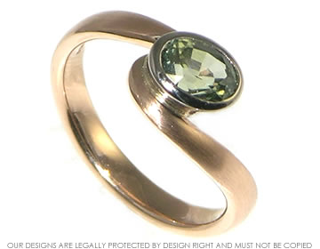 9ct rose gold and white gold oval green sapphire twist engagement ring