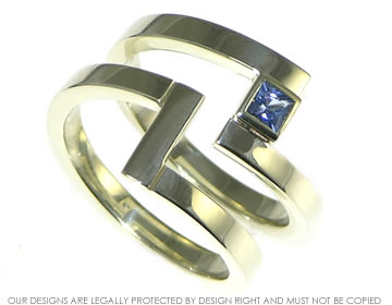 Bespoke 9ct white gold and sapphire engagement and wedding ring set