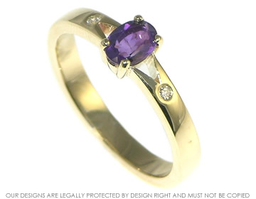 Bespoke 9ct yellow dress ring with an oval amethyst and diamonds.