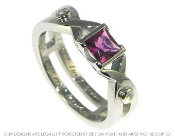 Palladium and pink tourmaline celtic inspired engagement ring