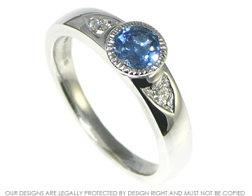 9ct white gold, unusual colour change blue/green sapphire  and diamond engagement ring