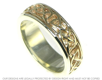 9ct white gold celtic ring with yellow gold knotwork lattice