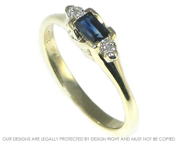 Bespoke 9ct white gold engagement ring with sapphire and diamond.