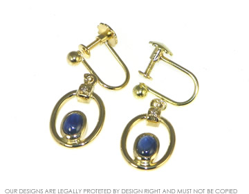 Bespoke 18ct yellow gold blue sapphire earrings. 