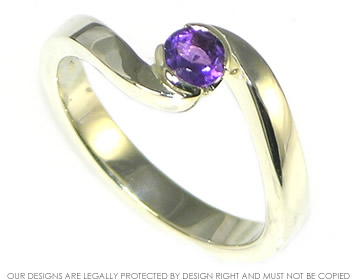 Bespoke 9ct white gold twist style engagement ring with an amethyst