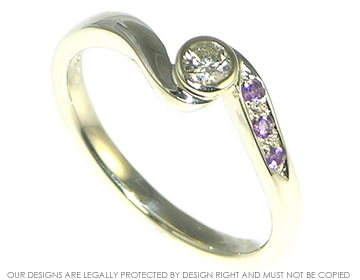 Bespoke 9ct white gold dress ring with the customer's own diamond and pave set amethysts