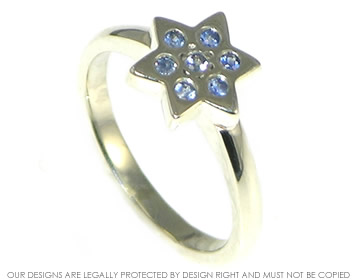 Bespoke 9ct white gold and sapphire star ring.