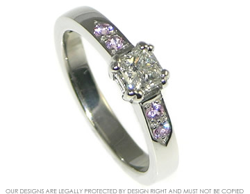 Bespoke palladium, diamond and pink sapphire engagement ring