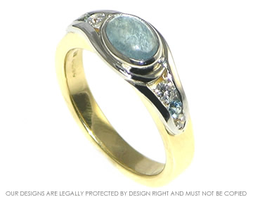 Beposke 18ct yellow gold and platinum aquamarine engagement ring. 