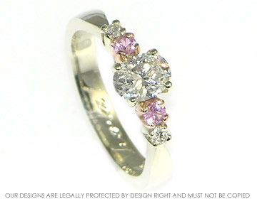 9ct white gold diamond and pink sapphires engagement ring