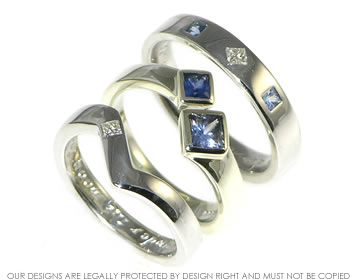 A set of 9ct white gold engagement and wedding rings.















