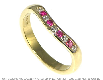 9ct Yellow Gold & Silver Ruby & Diamond Crossover Eternity Ring size O 