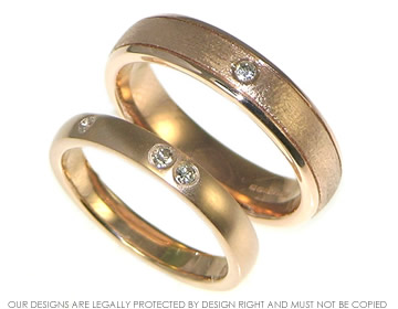 A pair of bespoke 18ct rose gold and 9ct rose gold wedding rings. 