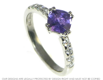 Palladium diamond and purple cushion cut 1.12ct sapphire engagement ring