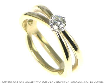 9ct yellow gold cross-over Kiss engagement ring with 0.75ct diamond