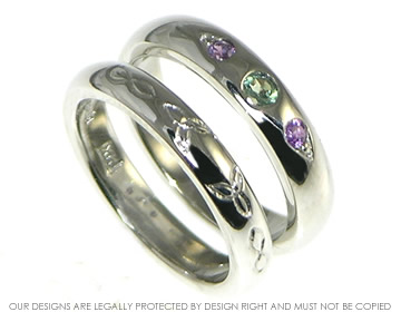 Maria and Steve wanted a colourful Celtic inspired engagement and wedding ring set