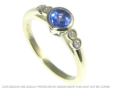 Bespoke 9ct white gold engagement ring with customer's own (0.64ct) sapphire and diamonds