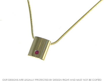 Bespoke 9ct yellow gold pendant with 2mm brilliant cut ruby.