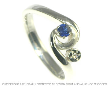 9ct moon inspired engagement ring with a 3.5mm brilliant cut sapphire and diamond.