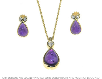 Amethyst and diamond pendant and earring set