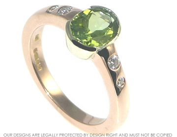 9ct rose and white gold engagement ring with green tourmaline