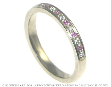 Modern styled 18ct white gold pink sapphire and diamond eternity ring