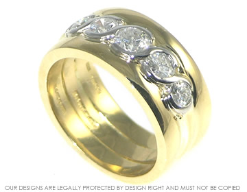 Bespoke cage style wedding ring in 18ct yellow gold with own diamonds.