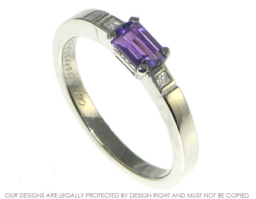 Bespoke palladium engagement ring with amethyst and diamond.