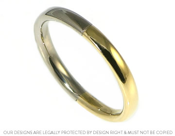 18ct yellow and white gold ladies wedding ring with a soft rounded profile