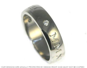 Bespoke mans palladium wedding ring with engraved roman numerals