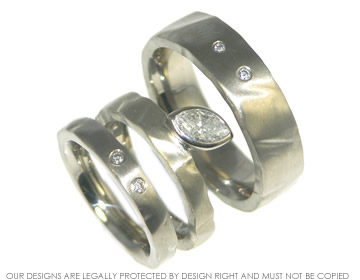 Pair of unusual 18ct white gold weddings