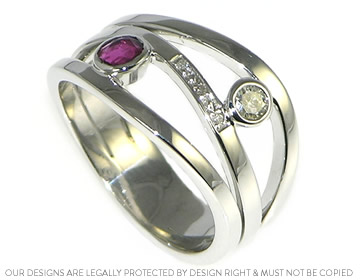 Flowing bespoke ruby and diamond engagement ring