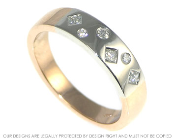 Platinum and 18ct rose gold ring with scatter set diamonds