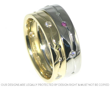 Ralph and Molina's platinum ring with engraved line and scatter set stones