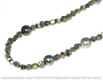 Contrasting textures necklace using pyrite and pearls