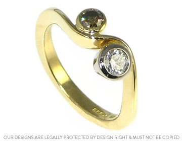 Natural congac and white diamond twist engagement ring in 18ct yellow gold