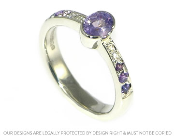 Laura's 9ct white gold engagement ring with her own oval lilac sapphire