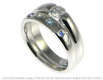 9ct white gold wedding ring with scatter set stones and engraving