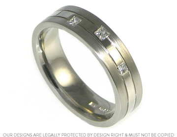 Matt's palladium wedding ring with engraving and diamonds