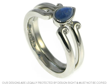 Unusual cabochon sapphire engagement and wedding ring set