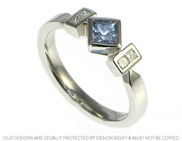 Steve and Jayne's sapphire and diamond engagement ring with a geometric feel